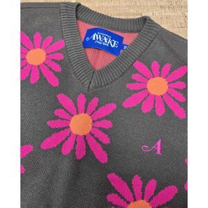 Awake NY Vest Mens M Checkered Floral‎ Sweater Pullover  Streetwear Dress Casual